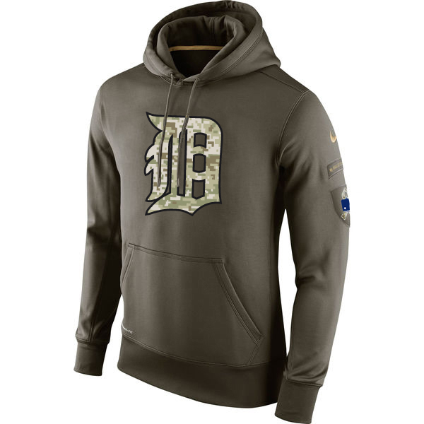 MLB Men Detroit Tigers Nike Olive Salute To Service KO Performance Hoodie Green